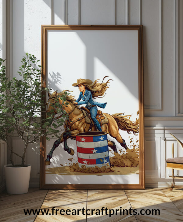 Free Dynamic Barrel Racing Cowgirl Printable Wall Art (portrait)