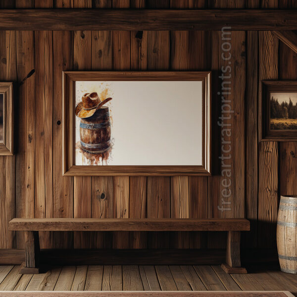 Free Rustic Cowboy Hat On Barrel Watercolour Printable Wall Art