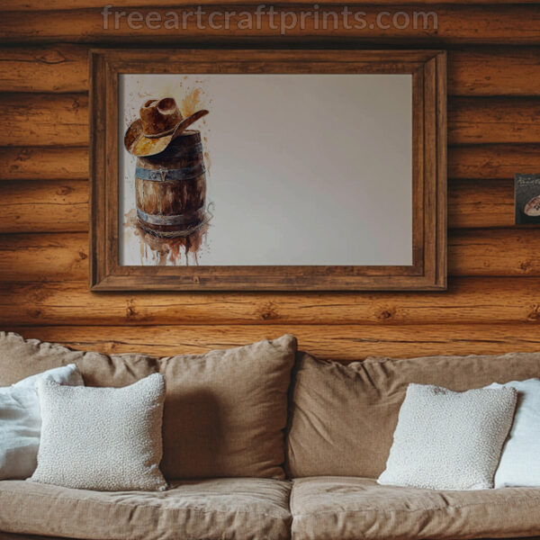 Free Rustic Cowboy Hat On Barrel Watercolour Printable Wall Art