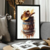 Free Rustic Cowboy Hat On Barrel Watercolour Printable Wall Art