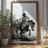 Free Black And White Cowboy Riding Horse Printable Wall Art (portrait)