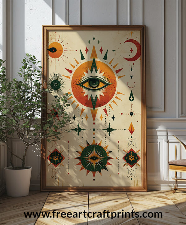 Free Boho All-seeing Eye Geometric Symbolism Printable Wall Art (portrait)