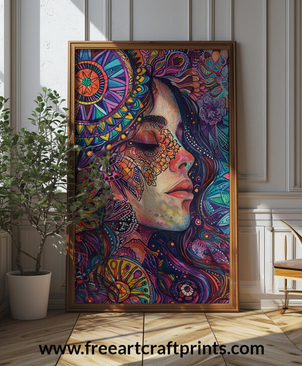 Free Psychedelic Boho Goddess Vibrant Printable Wall Art (portrait)