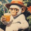 Cheeky Monkey Cocktail Wall Art - Playful And Tropical Poster Design (24x36 Inches, High-resolution 300 Dpi)