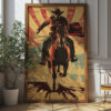 Free Retro Cowboy Action Scene Printable Wall Art (portrait)