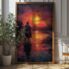 Free Cowboy Sunset River Ride Printable Wall Art (portrait)