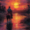 Free Cowboy Sunset River Ride Printable Wall Art (portrait)