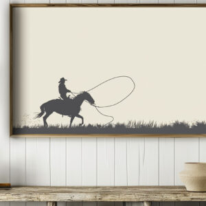 Cowboy Silhouette With Lasso Minimalist Printable Wall Art (landscape)