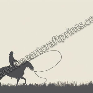 Cowboy Silhouette With Lasso Minimalist Printable Wall Art (landscape)