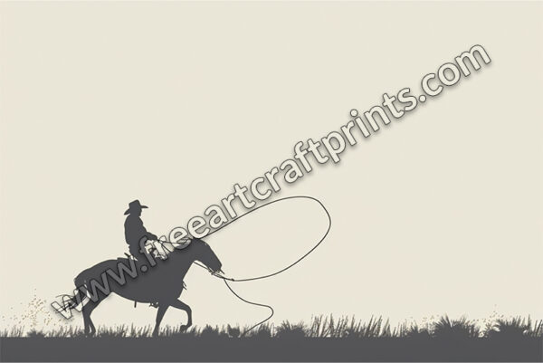 Cowboy Silhouette With Lasso Minimalist Printable Wall Art (landscape)