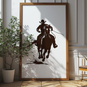 Cowboy Silhouette Riding Horse Printable Wall Art (portrait)