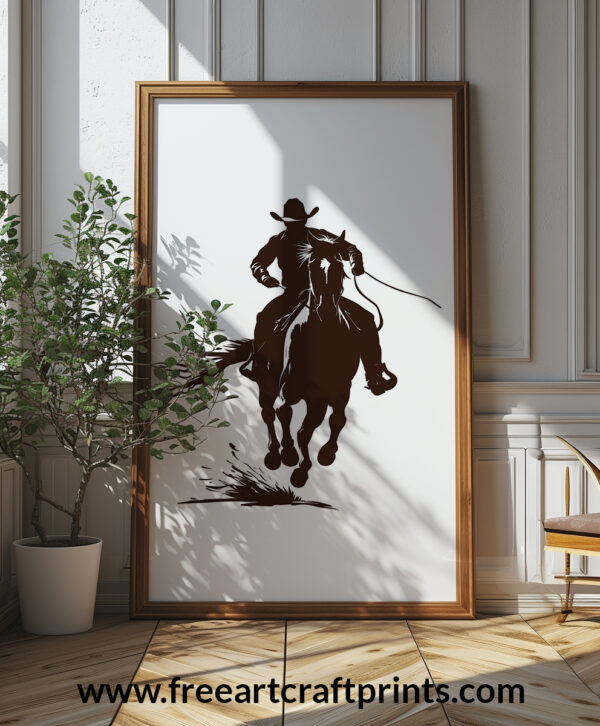 Cowboy Silhouette Riding Horse Printable Wall Art (portrait)