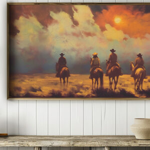 Western Cowboys At Sunset Printable Wall Art (landscape)