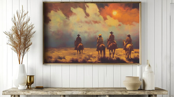 Western Cowboys At Sunset Printable Wall Art (landscape)