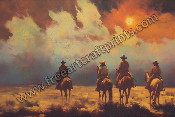 Western Cowboys At Sunset Printable Wall Art (landscape)