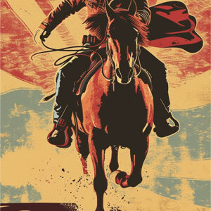 Free Retro Cowboy Action Scene Printable Wall Art (portrait)