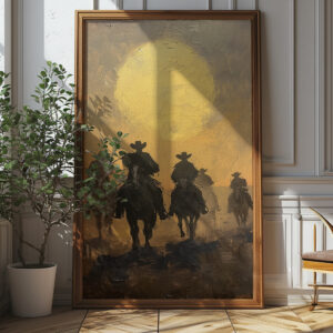 Cowboys Riding Into The Sunset Printable Wall Art (portrait)