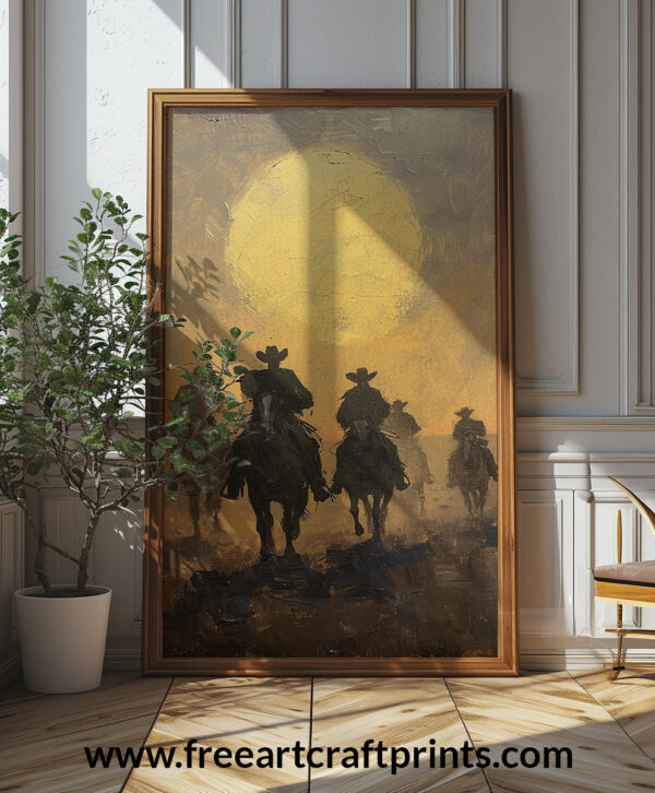 Cowboys Riding Into The Sunset Printable Wall Art (portrait)