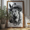 Cowgirl And Horse Sketch Printable Wall Art (portrait)