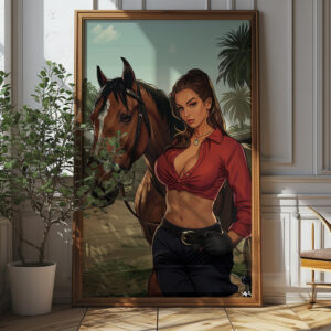 Cowgirl And Horse Pin-up Style Printable Wall Art (portrait)