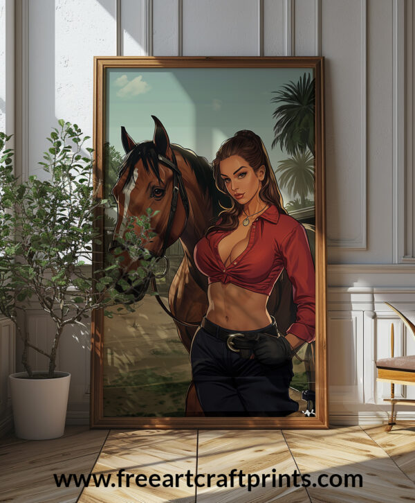 Cowgirl And Horse Pin-up Style Printable Wall Art (portrait)