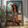 Cowgirl On Fence Art Poster (portrait)