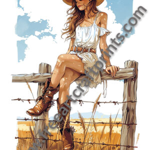 Cowgirl On Fence Art Poster (portrait)