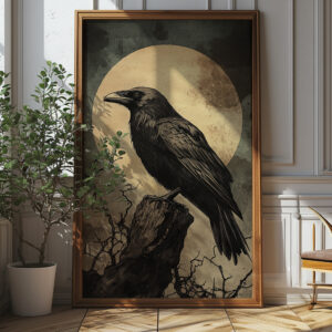 Gothic Raven Under The Full Moon - High-resolution Dark Art Poster (300 Dpi, 24x36 Inches)