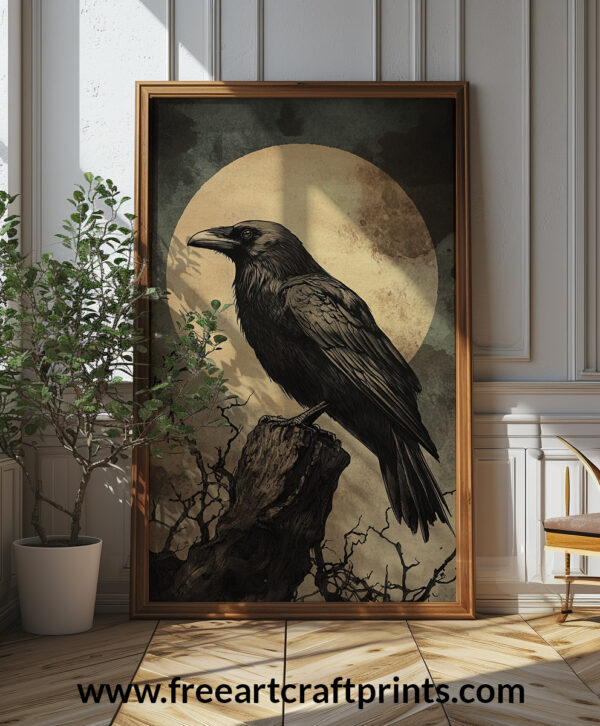 Gothic Raven Under The Full Moon - High-resolution Dark Art Poster (300 Dpi, 24x36 Inches)