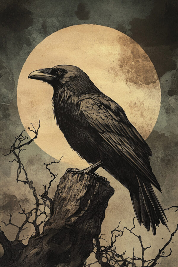 Gothic Raven Under The Full Moon - High-resolution Dark Art Poster (300 Dpi, 24x36 Inches)