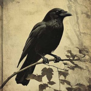 Vintage Gothic Raven Illustration Art Print - Creepy Halloween Decor (300 Dpi, 24x36 Inches)