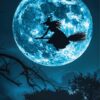 Spooky Halloween Witch Silhouette Art Print - Full Moon Night (300 Dpi, 24x36 Inches)