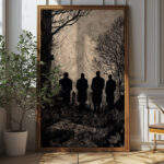 Gothic Funeral Silhouette Art Print - Dark And Mysterious Cemetery Scene (300 Dpi, 24x36 Inches)