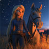 Girl And Horse Under Starry Night Poster