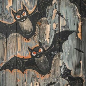 Vintage Halloween Bats Art Print - Rustic Spooky Decor (300 Dpi, 24x36 Inches)