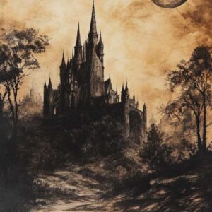 Vintage Gothic Castle Art Print - Haunted Halloween Decor (300 Dpi, 24x36 Inches)