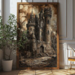 Gothic Haunted Castle Illustration Art Print - Spooky Halloween Decor (300 Dpi, 24x36 Inches)