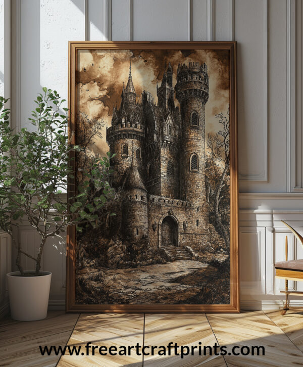 Gothic Haunted Castle Illustration Art Print - Spooky Halloween Decor (300 Dpi, 24x36 Inches)