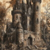 Gothic Haunted Castle Illustration Art Print - Spooky Halloween Decor (300 Dpi, 24x36 Inches)