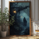 Dark Enchanted Forest Art Print - Haunting Halloween Decor (300 Dpi, 24x36 Inches)