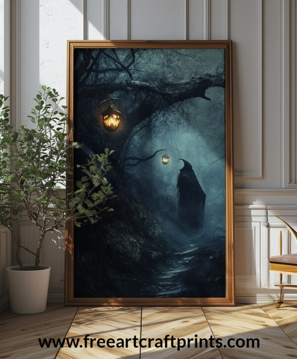 Dark Enchanted Forest Art Print - Haunting Halloween Decor (300 Dpi, 24x36 Inches)