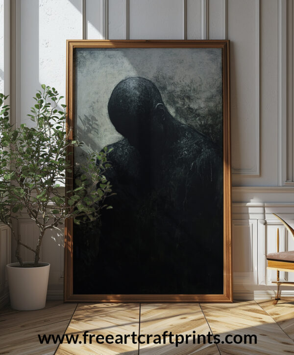 Gothic Shadowed Figure Art Print - Dark And Mysterious Halloween Decor (300 Dpi, 24x36 Inches)