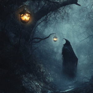 Dark Enchanted Forest Art Print - Haunting Halloween Decor (300 Dpi, 24x36 Inches)