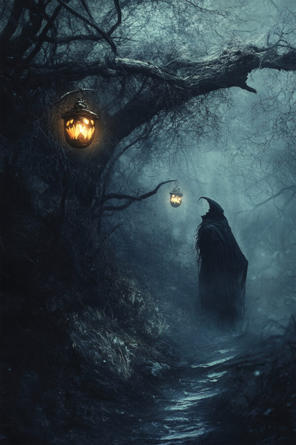 Dark Enchanted Forest Art Print - Haunting Halloween Decor (300 Dpi, 24x36 Inches)