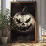 Menacing Jack-o'-lantern Illustration Art Print - Gothic Halloween Decor (300 Dpi, 24x36 Inches)