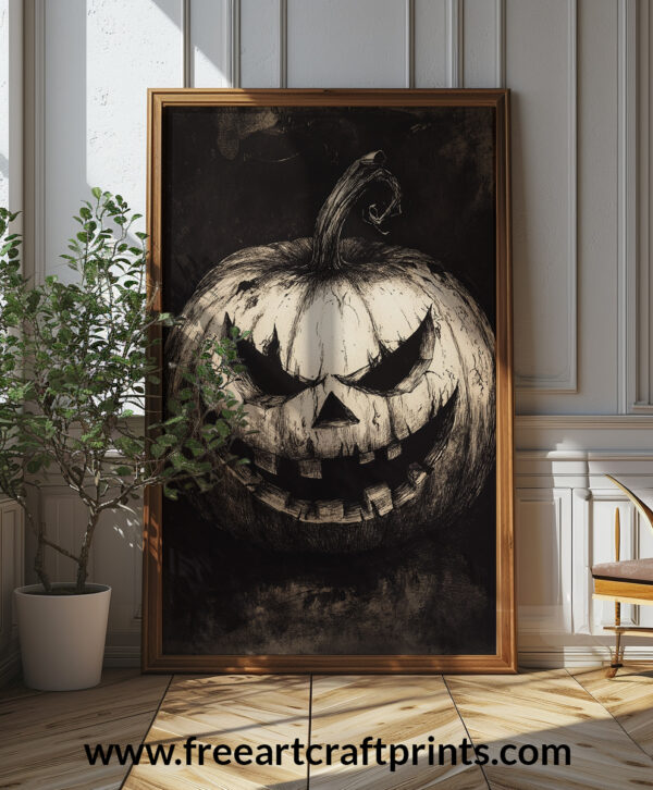 Menacing Jack-o'-lantern Illustration Art Print - Gothic Halloween Decor (300 Dpi, 24x36 Inches)