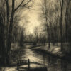 Eerie Riverbank At Dusk Art Print - Gothic Landscape Decor (300 Dpi, 24x36 Inches)