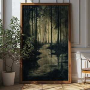 Creepy Swamp At Twilight Art Print - Gothic Landscape Decor (300 Dpi, 24x36 Inches)