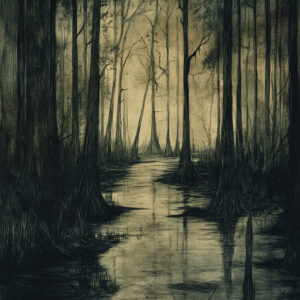 Creepy Swamp At Twilight Art Print - Gothic Landscape Decor (300 Dpi, 24x36 Inches)