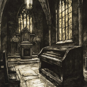 Gothic Crypt Interior Art Print - Dark Vintage Church Illustration (300 Dpi, 24x36 Inches)